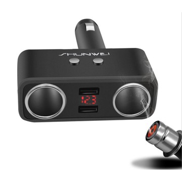 點煙孔一轉二(直插式)  (電壓檢測) (120W )( 12V 、24V)(保險絲)(雙USB) 車充 [986]