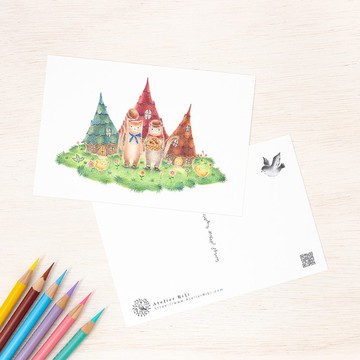 5張一組。如同繪本般的明信片「多奇與尼諾，小雞們的村落」PC-72