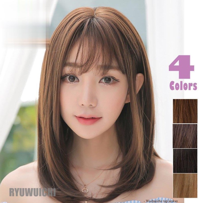 ウィッグ セミロング ミディアム かつら フルウィッグ カール ウェーブ ストレート レディース wig ヘアネット付き | LINEショッピング