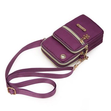 大容量手機包女豎款印花手機袋四層拉鏈斜挎手臂包牛津布單肩女包