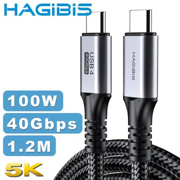 HAGiBiS海備思 Type-c to c 100W供電/5K視訊編織傳輸線 1.2M
