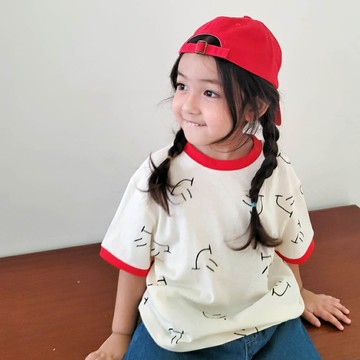韓國 Peanuts House - 滿版小笑臉短袖上衣-米