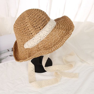 草帽漁夫帽-綁帶可摺疊防曬百搭女帽子2色73vq28【獨家進口】【米蘭精品】