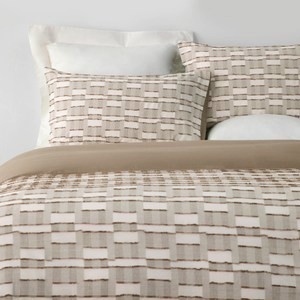 (組)奧可利色織剪花棉織竹纖維床被四件組加大雙人  格子咖