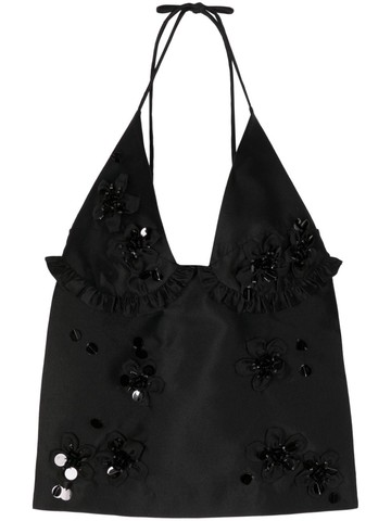 SHUSHU/TONG - floral-appliqué open-back top - women - Silk/Polyester/Wool - 4 - Black