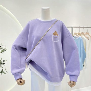 假兩件大碼圓領加絨秋冬2026新款慵懶衛衣女200斤胖mm上衣外套潮