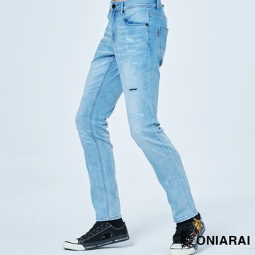 【㊙年貨獨家價】冰氧鋅玉彈性中低腰丹寧修身直筒褲(淺藍) - BLUE WAY 鬼洗い