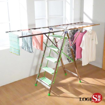 【LOGIS】不鏽鋼折疊五階曬衣梯(折疊蝶型衣架/曬衣架/梯子E-K1E-K1