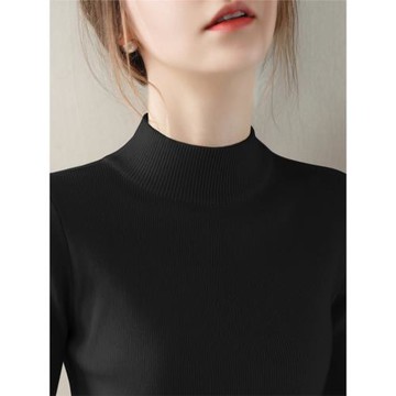 春季新款黑色半高領長袖內搭針織打底衫女修身獨特法式慵懶風毛衣