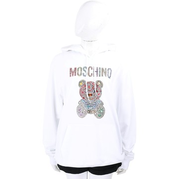 MOSCHINO COUTURE 彩色寶石泰迪熊印花白色棉質連帽運動衫 大學T