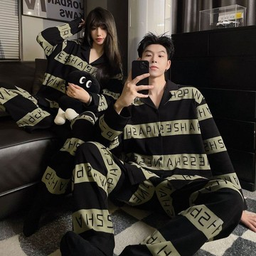 【ms】睡衣 睡衣套裝 可愛睡衣 居家睡衣 家居服 2025新款愛人睡衣女純棉春秋季開衫袖子男士家居服可外穿休閒套裝