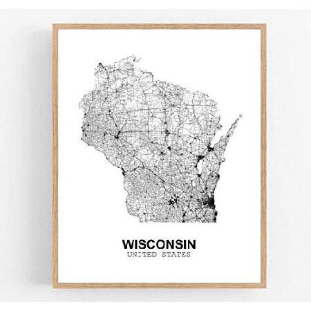 Eleville 18X24 Unframed Wisconsin United States Country View Abstract Road Modern Map Art Print Canvas Poster Wall Office Home Decor Minimalist Line A