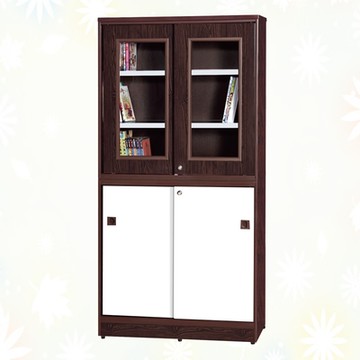 文創集 南亞塑鋼 尼拉多彩3尺上下雙層四推門高書櫃(二色可選)-91x40.8x180cm免組