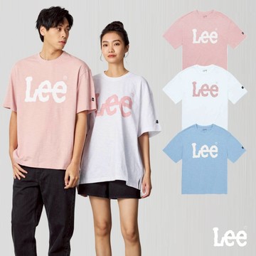 Lee 男女適穿 大LOGO寬鬆短袖T恤 天藍 灰粉 白色 LB402054