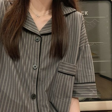 🌷臺灣出貨🌷韓國高級感條紋睡衣女 夏季短袖短褲 薄款兩件套 家居服 套裝 短袖睡衣 睡衣套裝 短褲套裝 居家服 韓版睡衣
