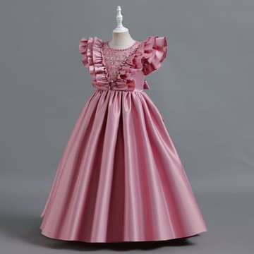 歐美兒童長款表演晚禮服走秀串珠