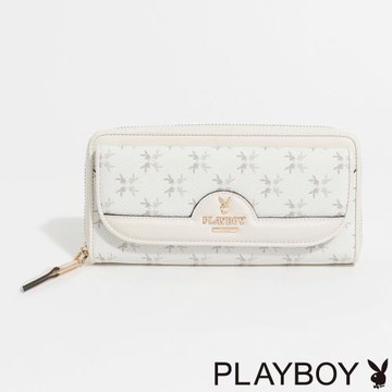 PLAYBOY - 拉鍊長夾  White Bunny系列 - 米白色