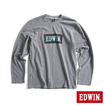 EDWIN 男裝 藍光動能BOX LOGO印花口袋長袖T恤-麻灰色