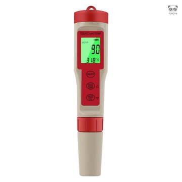 PEZ9908 便攜式水質檢測儀 四合一（PH+TDS+EC+溫度）多功能測試筆 帶背光顯示屏 ℃/℉單位轉換（3*LR