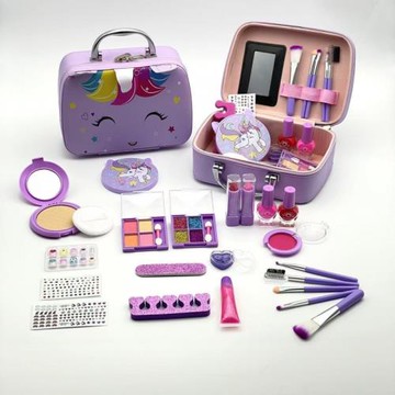 跨境熱銷兒童化妝品套裝兒童美妝盒紫色獨角獸收納美妝盒套裝