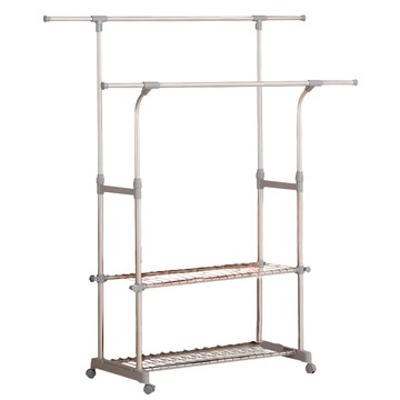 雙手萬能 雙桿彎彎雙網曬衣架  93~168 x 92~154 x 41.5cm  不鏽鋼銀色