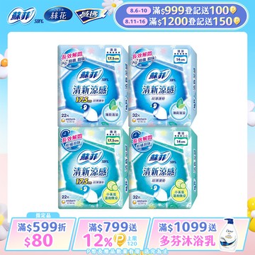 【蘇菲】清新涼感護墊 薄荷清涼/小黃瓜微涼 4入組(14/17.5cm)