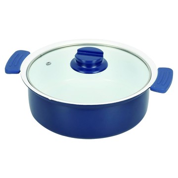 PEARL LIFE 珍珠金屬 兩手陶瓷鍋 附鍋蓋 HB-6027 33 x 27 x 13.5cm  24cm  藍色  1個