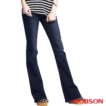 BOBSON  女款繡花保暖紗小喇叭褲