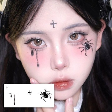 立體蜘蛛妝容身貼萬聖節創意閃粉臉貼無辜淚滴兒童南瓜蝙蝠貼紙