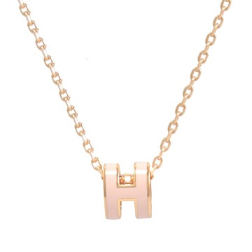 HERMES MINI POPH 經典橢圓H造型項鍊.玫瑰金/淡粉