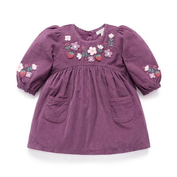 澳洲Purebaby有機棉女童長袖洋裝/童裝裙 12M-5T 紫紅燈芯絨