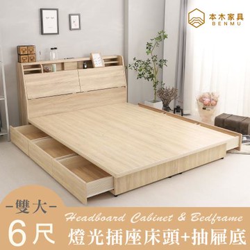 【本木】薩魯 LED燈光房間二件組-雙大6尺 床頭+六分底