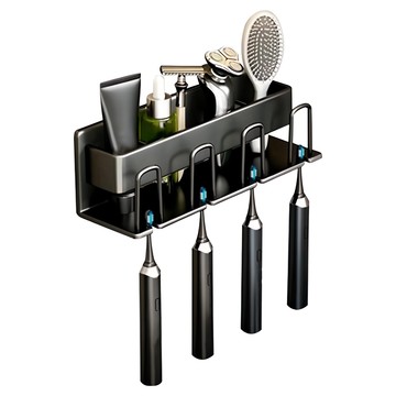 浴室置物架 壁掛式漱口杯架 牙刷架  10 x 28 x 9cm  杯6.8 x 10cm  牙刷架10 x 28 x 9cm 杯6.8 x 10cm  黑色  1組