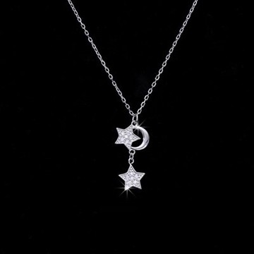 925純銀項鍊 鑲鑽吊墜-精美閃耀星星月亮生日情人節禮物女飾品73gy105【獨家進口】【米蘭精品】