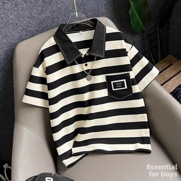 【台灣出貨】夏季男童polo衫夏季新款條紋t恤中大童寬鬆兒童帥氣夏裝短袖T恤上衣