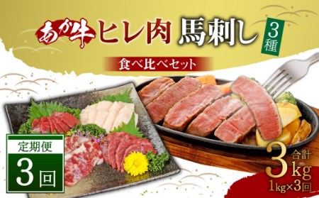 あか牛 ヒレ肉 800g (6枚前後)・ 馬刺し 200g 赤身 100g 霜降り 50g たてがみ 50g) 食べ比べ セット