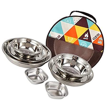 BESPORTBLE Stainless Steel Plates Bowls Camping Set Spice Dishes Metal Tabl