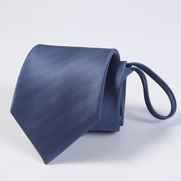 懶人拉鏈式領帶男士正裝商務職業一拉得光面平紋湖藍色純黑色8cm
