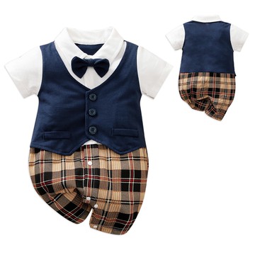 【Mesenfants】包屁衣 嬰兒純棉短袖裝 連身衣 童裝 藏青紳士款