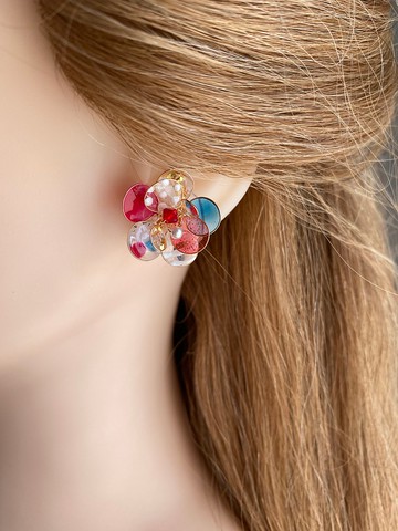 美國銅線花藍白紅、耳環、耳夾