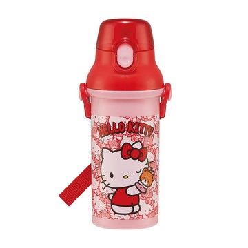百科良品 日本製 Hello Kitty凱蒂貓 小熊 彈蓋直飲水壺 隨身瓶 抗菌加工 480ML(附背帶)-紅