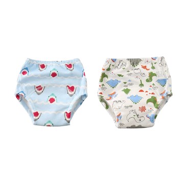 bebehome 日系6層紗學習褲 2件套裝 純棉紗布+TPU防水布+毛巾布 柔軟觸感真正吸水  1組  白色恐龍 + 藍色鯊魚  100碼