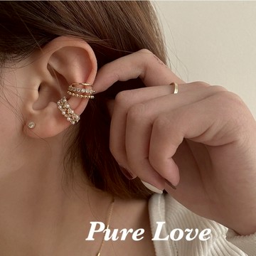 Pure Love樂芙 /正韓 【E0913】韓系簡約珍珠排鑽耳夾(無耳洞) / 二款
