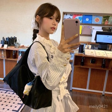 蝴蝶結條紋刺繡長袖連衣裙女2024秋季新款設計感收腰顯瘦A字短裙