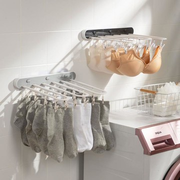 免打孔折疊晾衣架壁掛式夾子晾衣夾陽台衛生間曬內衣內褲襪子神器 中秋節特惠