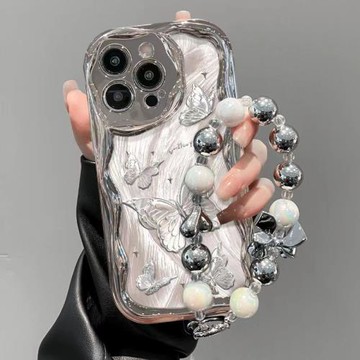 電鍍銀金屬蝴蝶手鏈適用三星s24ultra手機殼硅膠s23/s22/s21簡約s21fe/s23fe時尚小眾a55a54a53a35防摔a25a24