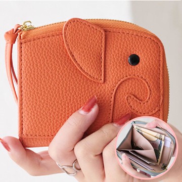 日本 LIZDAYS - 童趣大象輕薄迷你零錢包/短夾-防盜設計-明亮橘 (11x9.5cm)