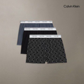 【Calvin Klein】 CK 針織修身四角內褲 3 件組_灰色