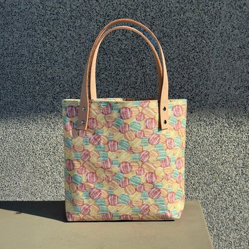 【巧妙藝手】 獨家 滿版金甘糖 印花－真皮提把托特提