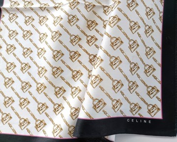 Celine 古董手帕 鎖頭與鏈條圖案 20 x 19 英吋